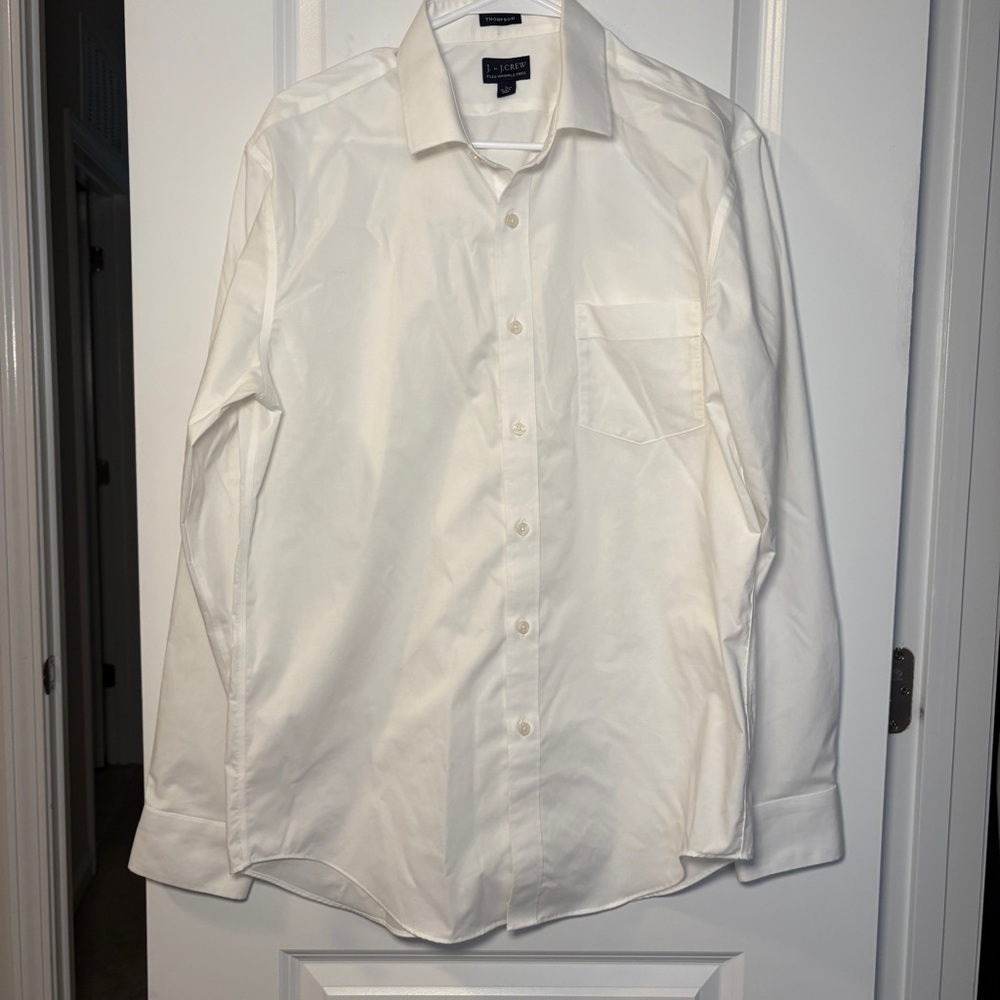 J. Crew Men's White Cotton Blend Dress Shirt Size: L